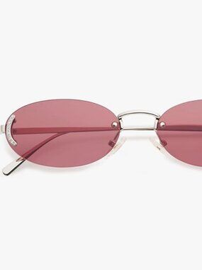 SOJOS Trendy Oval Rimless Sunglasses for Women Retro Y2k Sunnies with Rhinestone